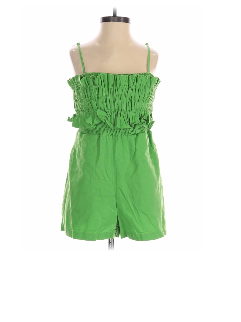 Green Smocked Romper with Ruffle Trim - Women